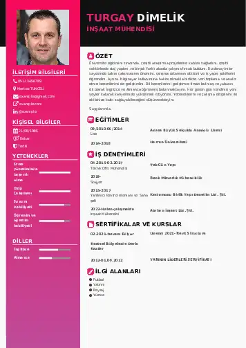 İnşaat Mühendisi Cv Örnekleri cv indir